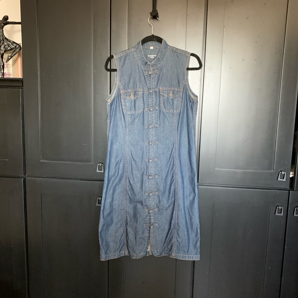 Sleeveless Blue Denim Button-Down Dress 8P